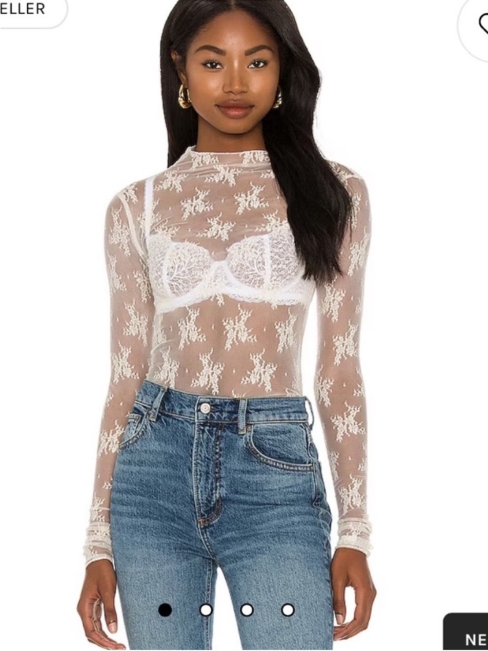 Free People Lady Lux Floral Mesh Layering Top lace Med NWT Evening Cream White - Picture 3 of 10